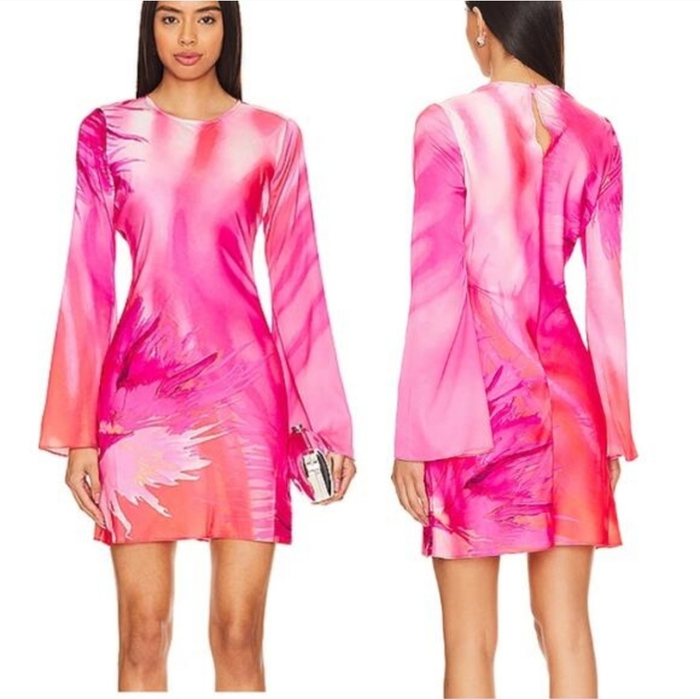 NWT Hemant And Nandita Minikleic Abira Satin Flared Sleeve Mini Dress Size S